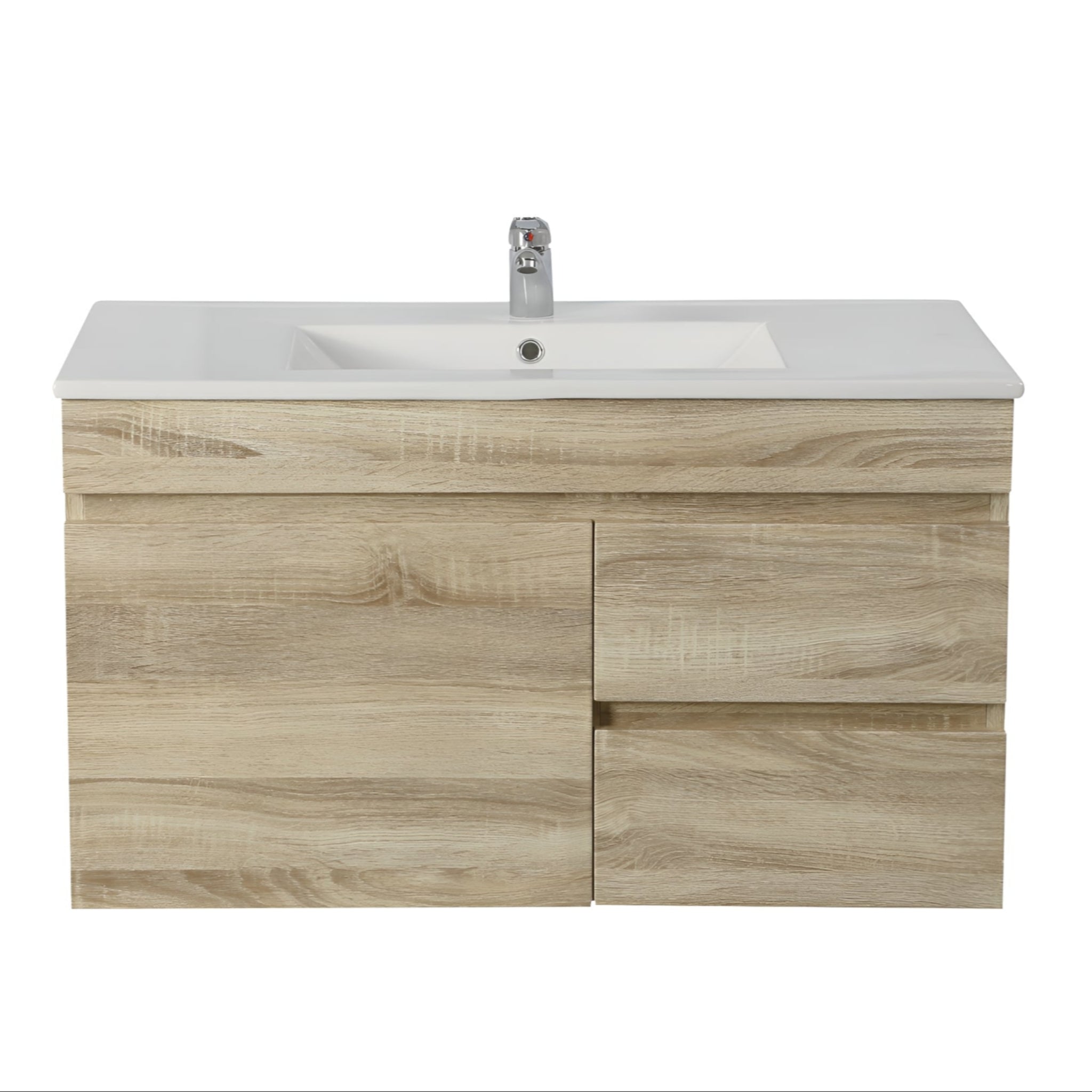 POSEIDON BERGE WHITE OAK 900MM WALL HUNG VANITY (AVAILABLE IN LEFT HAND DRAWER AND RIGHT HAND DRAWER)