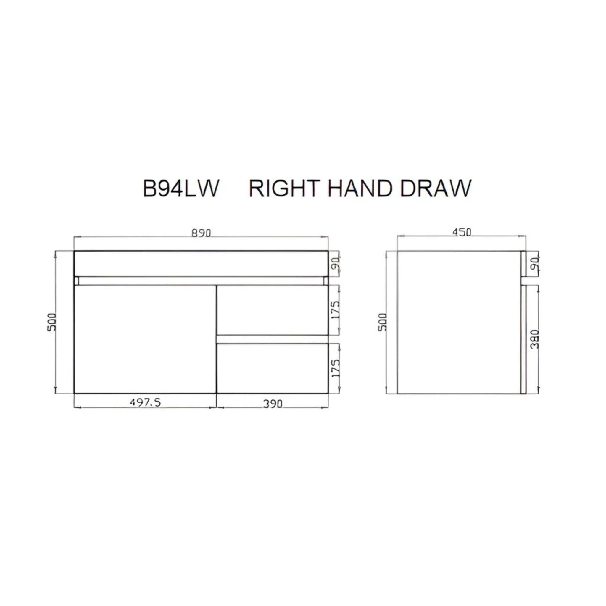 POSEIDON BERGE WHITE OAK 900MM WALL HUNG VANITY (AVAILABLE IN LEFT HAND DRAWER AND RIGHT HAND DRAWER)