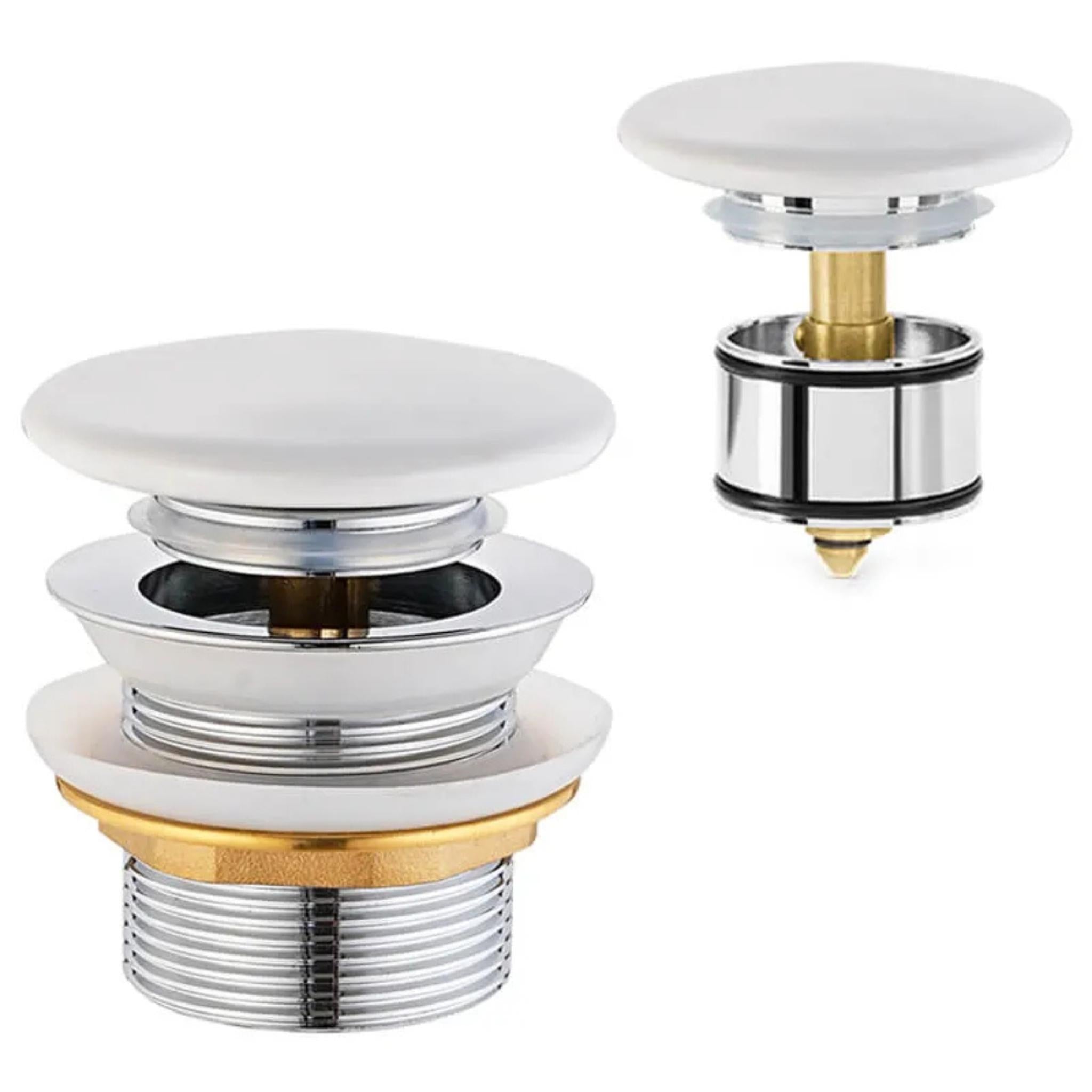 TURNER HASTINGS SAFETY PULL-OUT CERAMIC POP-UP BATH WASTE WITH SHORT TAIL 40MM GLOSS WHITE