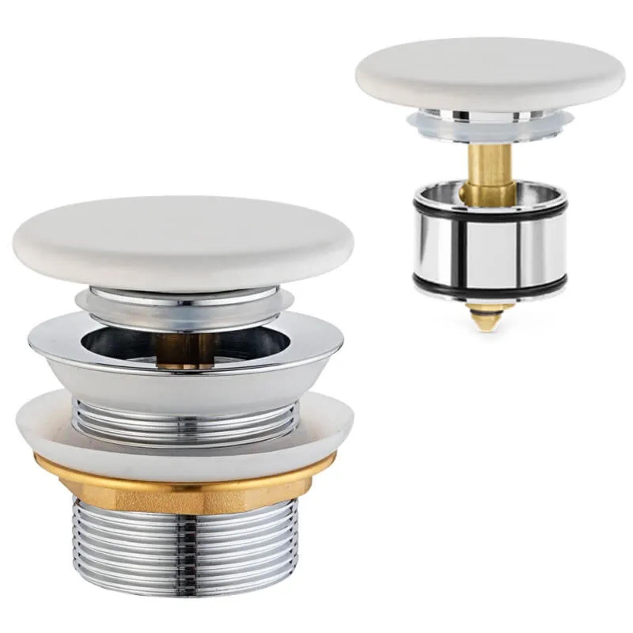 TURNER HASTINGS SAFETY PULL-OUT CERAMIC POP-UP BATH WASTE WITH SHORT TAIL 40MM MATTE WHITE