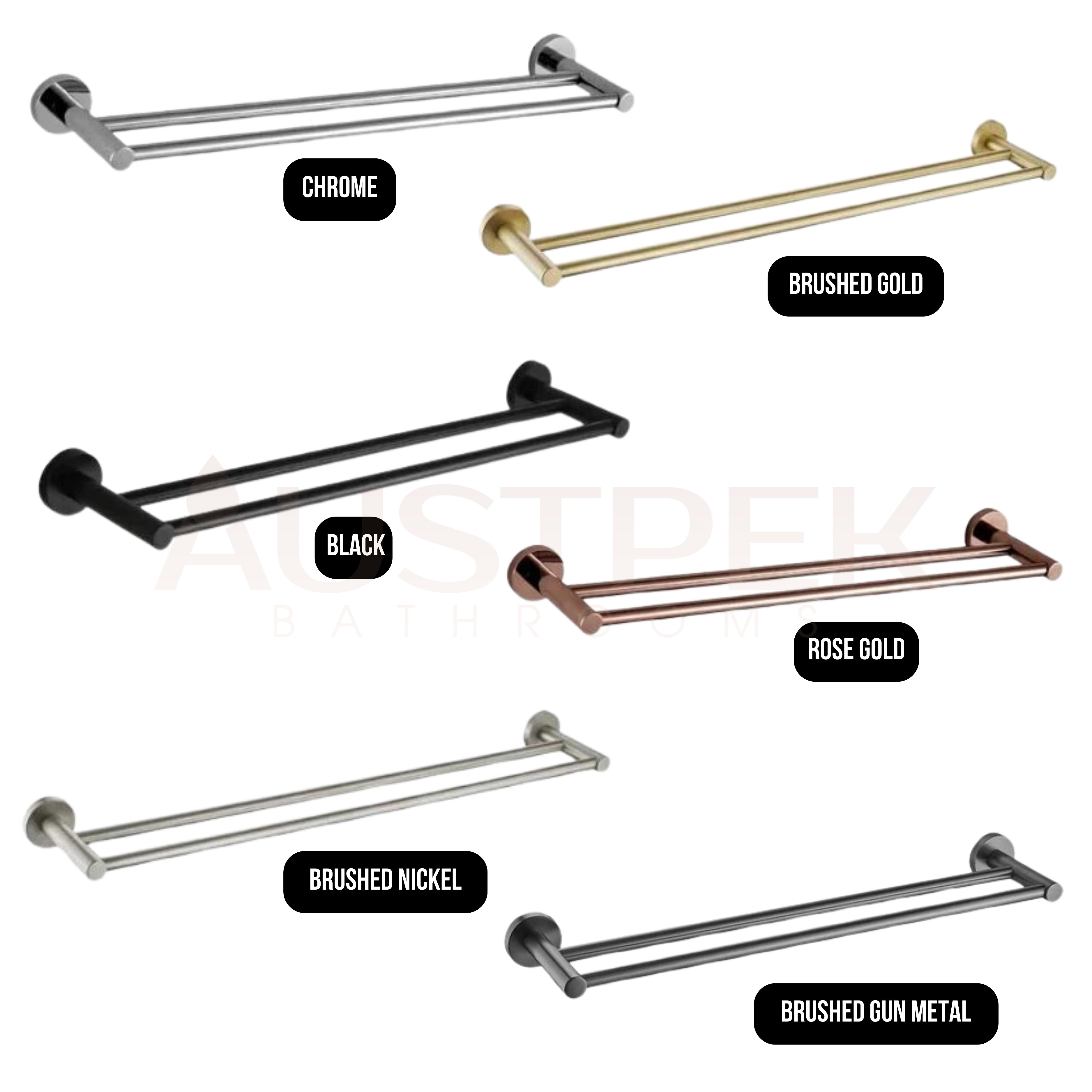 HELLYCAR IDEAL DOUBLE NON-HEATED TOWEL RAIL BRUSHED GOLD 600MM, 750MM AND 900MM