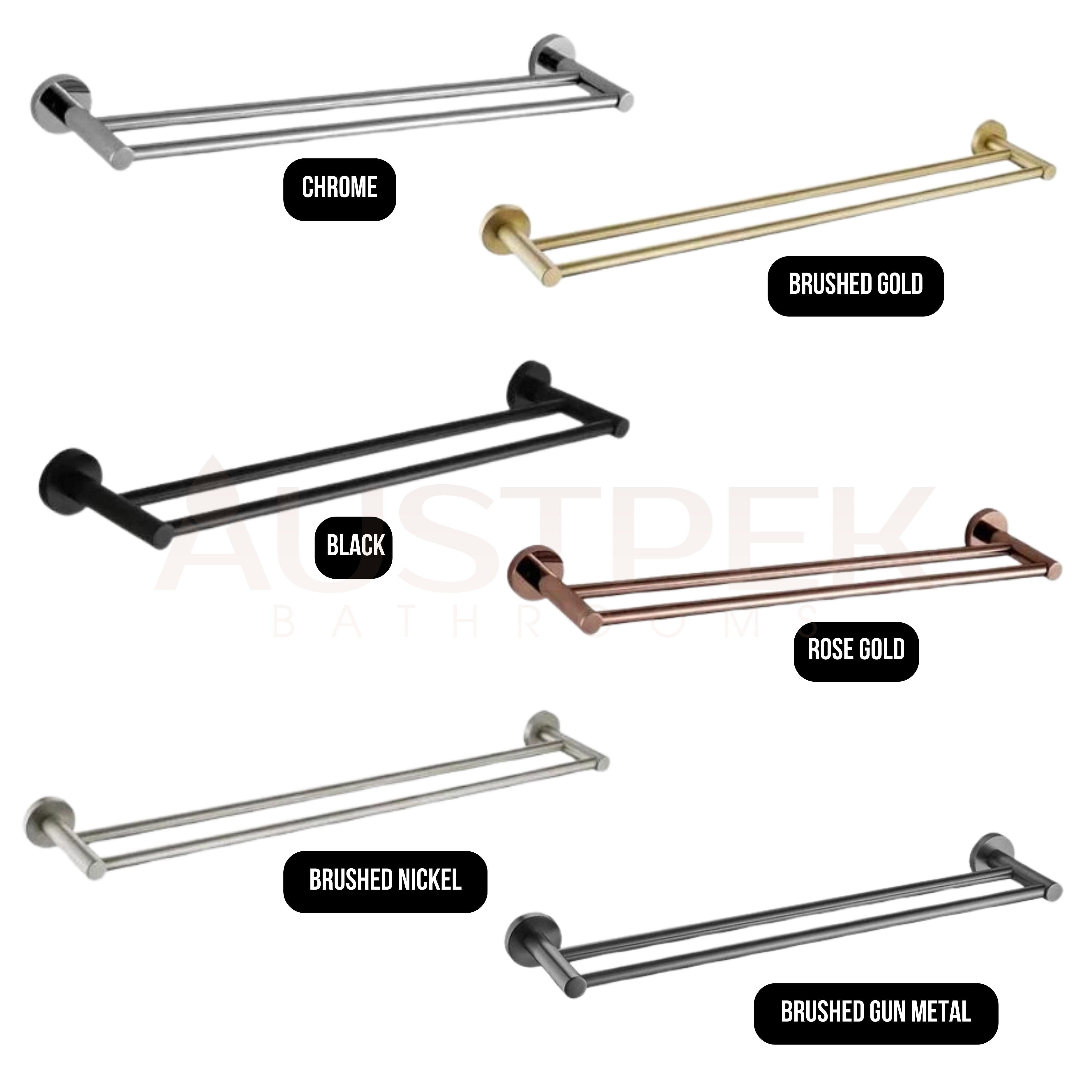 HELLYCAR IDEAL DOUBLE NON-HEATED TOWEL RAIL MATTE BLACK 600MM, 750MM AND 900MM