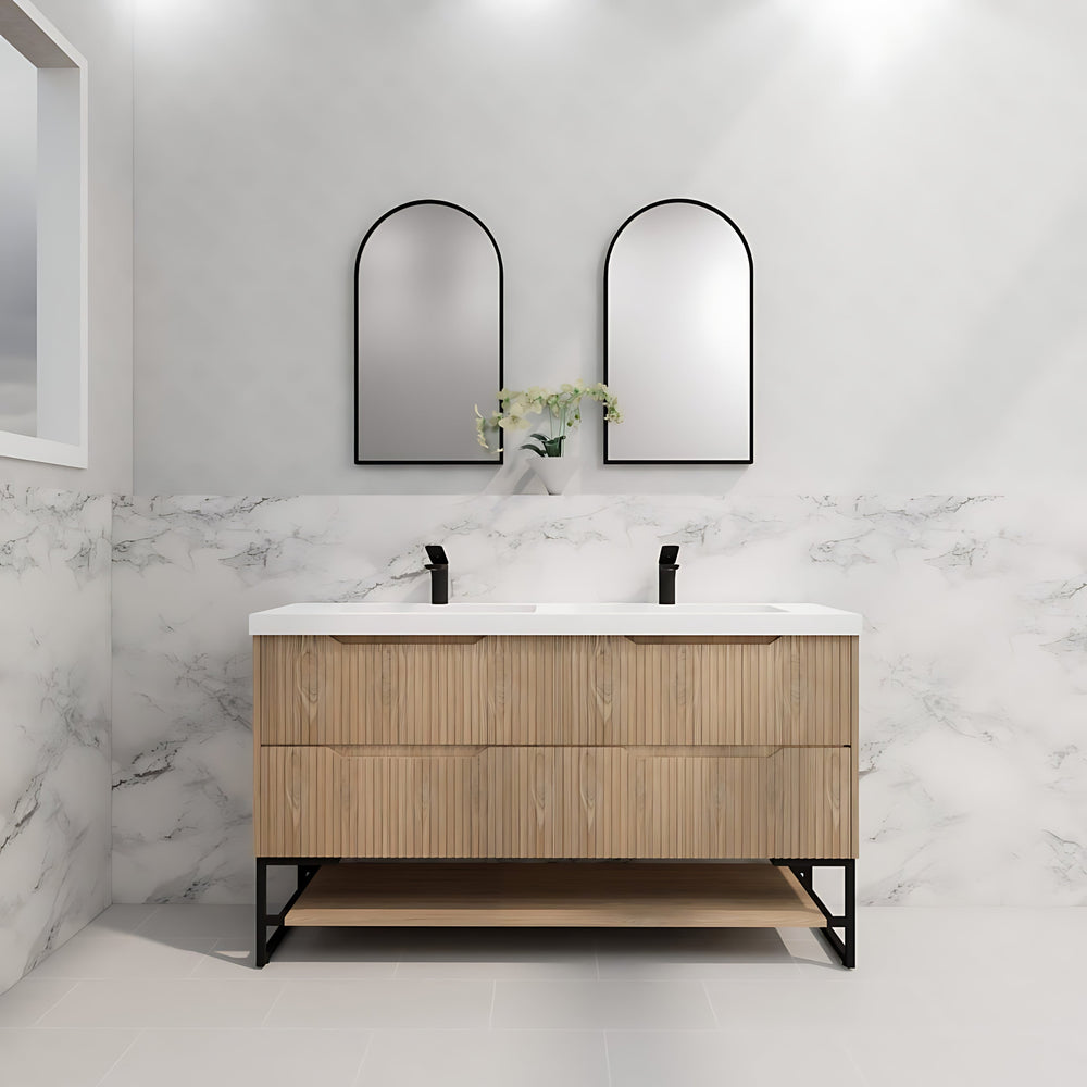 RIVA BALI AMERICAN OAK 1500MM DOUBLE BOWL FLOOR STANDING VANITY