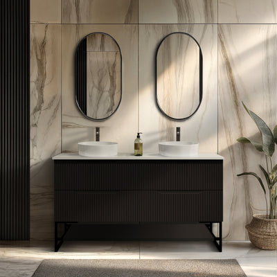 RIVA BALI MATTE BLACK 1500MM DOUBLE BOWL FLOOR STANDING VANITY