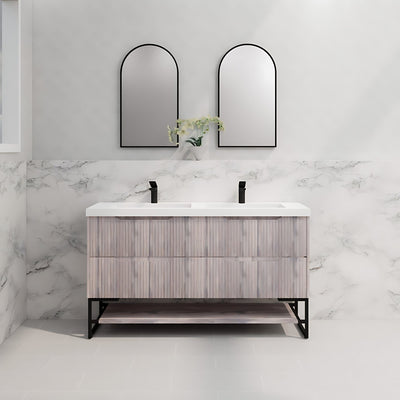 RIVA BALI WHITE OAK 1500MM DOUBLE BOWL FLOOR STANDING VANITY