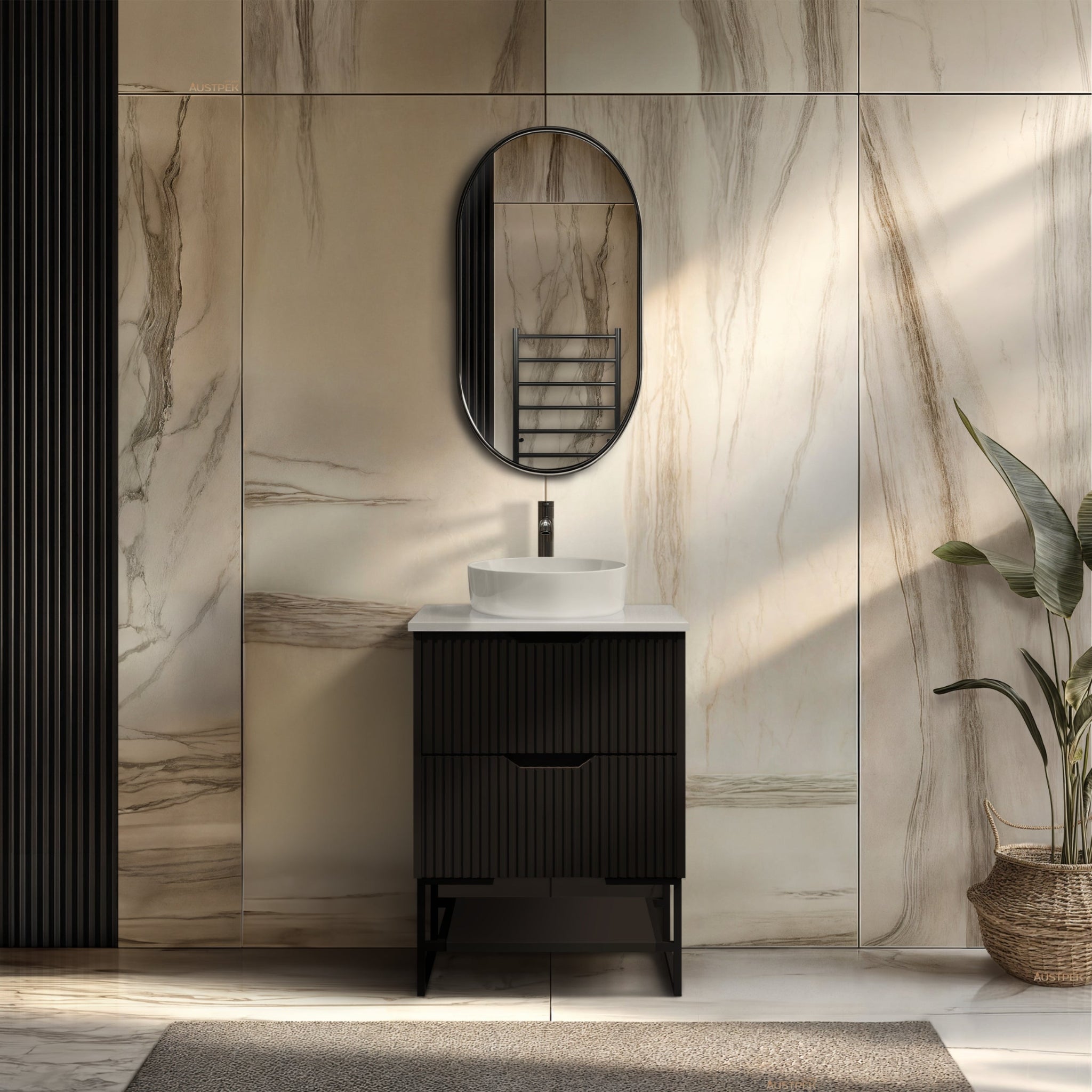 RIVA BALI MATTE BLACK 600MM SINGLE BOWL FLOOR STANDING VANITY