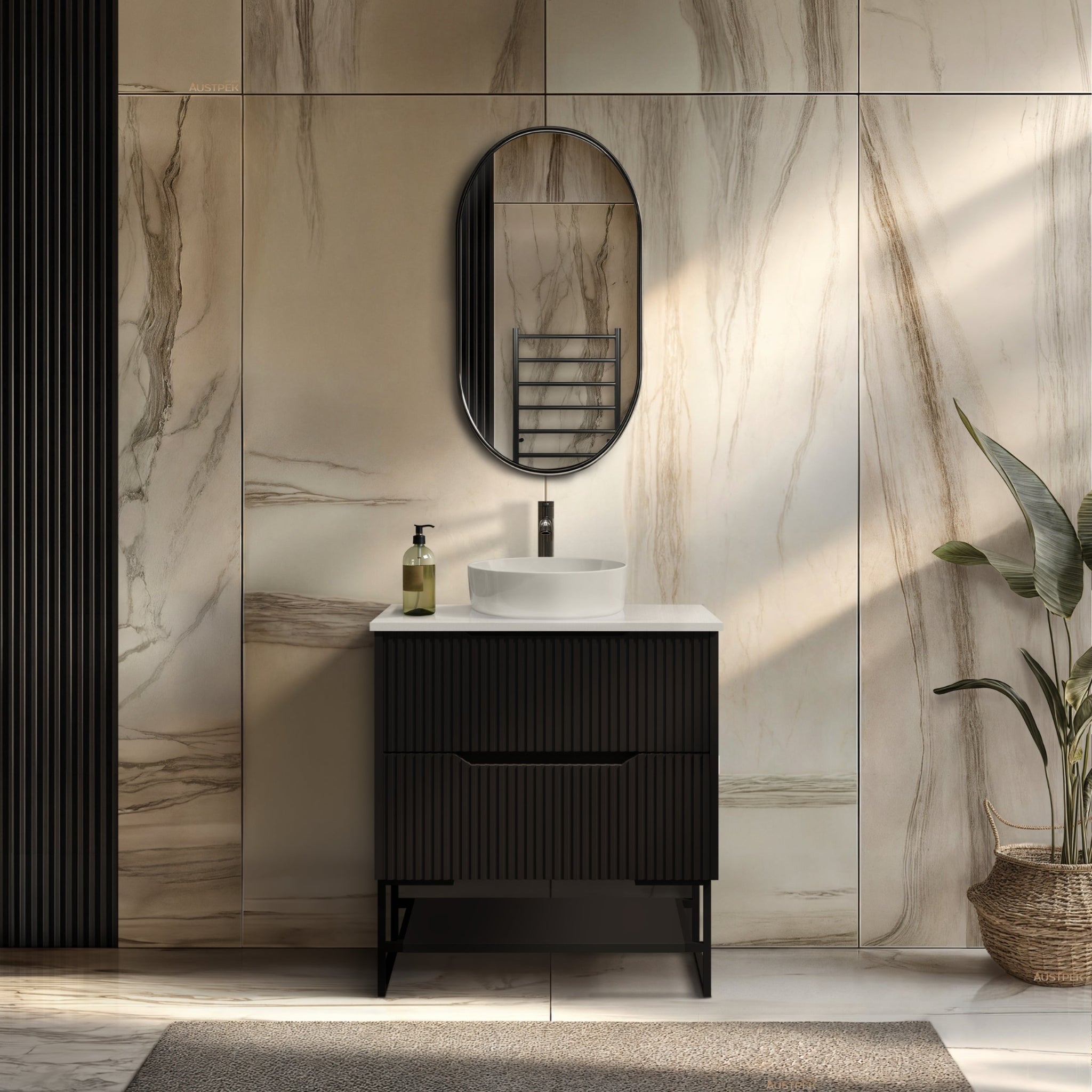RIVA BALI MATTE BLACK 750MM SINGLE BOWL FLOOR STANDING VANITY