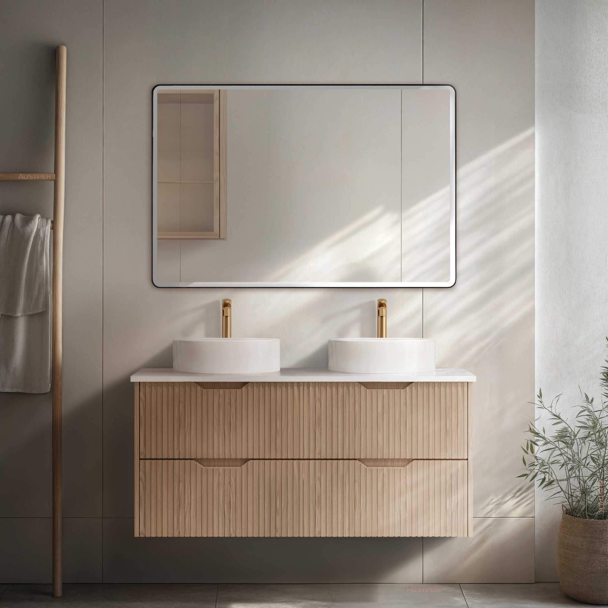 RIVA BALI AMERICAN OAK 1200MM DOUBLE BOWL WALL HUNG VANITY