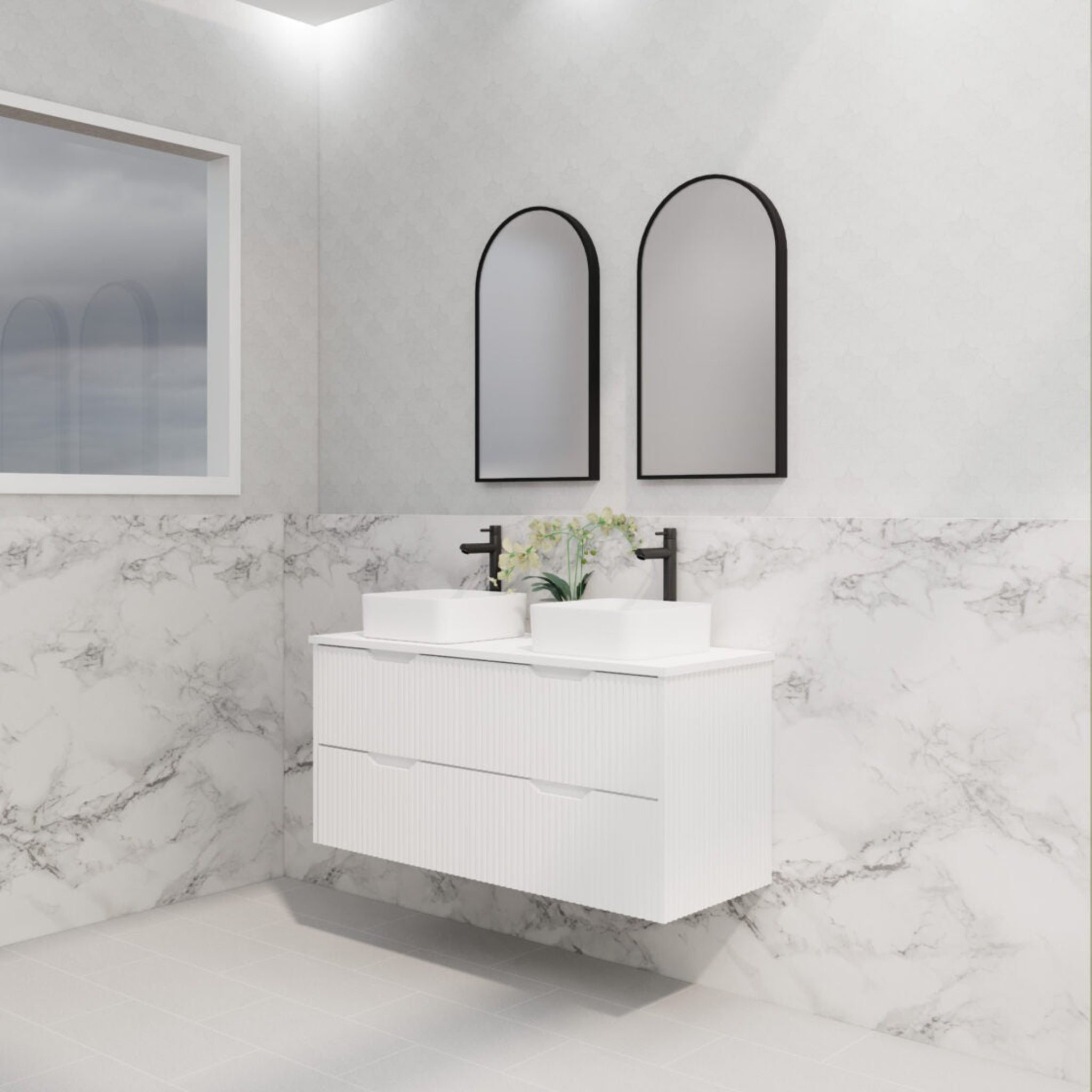 RIVA BALI MATTE WHITE 1200MM DOUBLE BOWL WALL HUNG VANITY