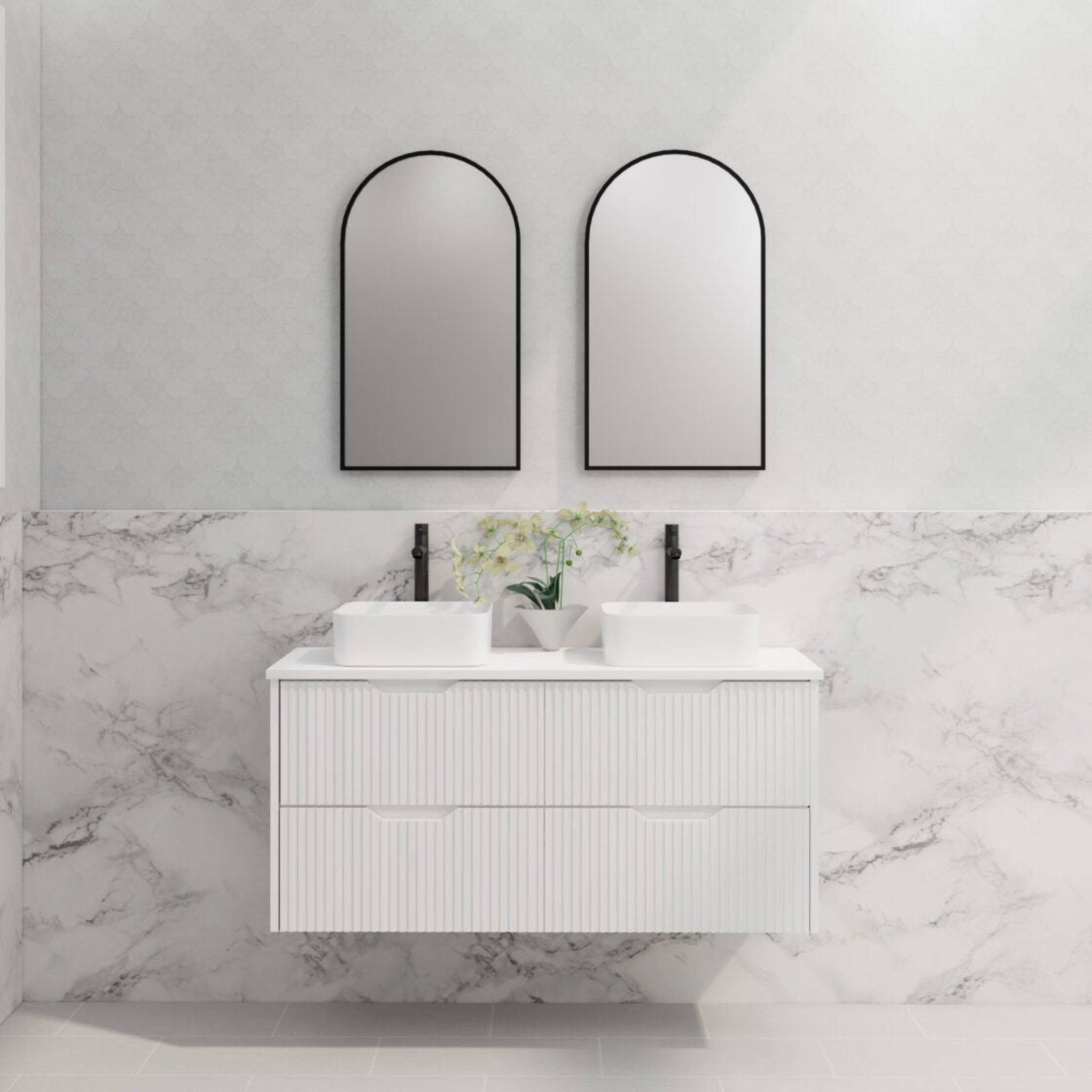 RIVA BALI MATTE WHITE 1200MM DOUBLE BOWL WALL HUNG VANITY