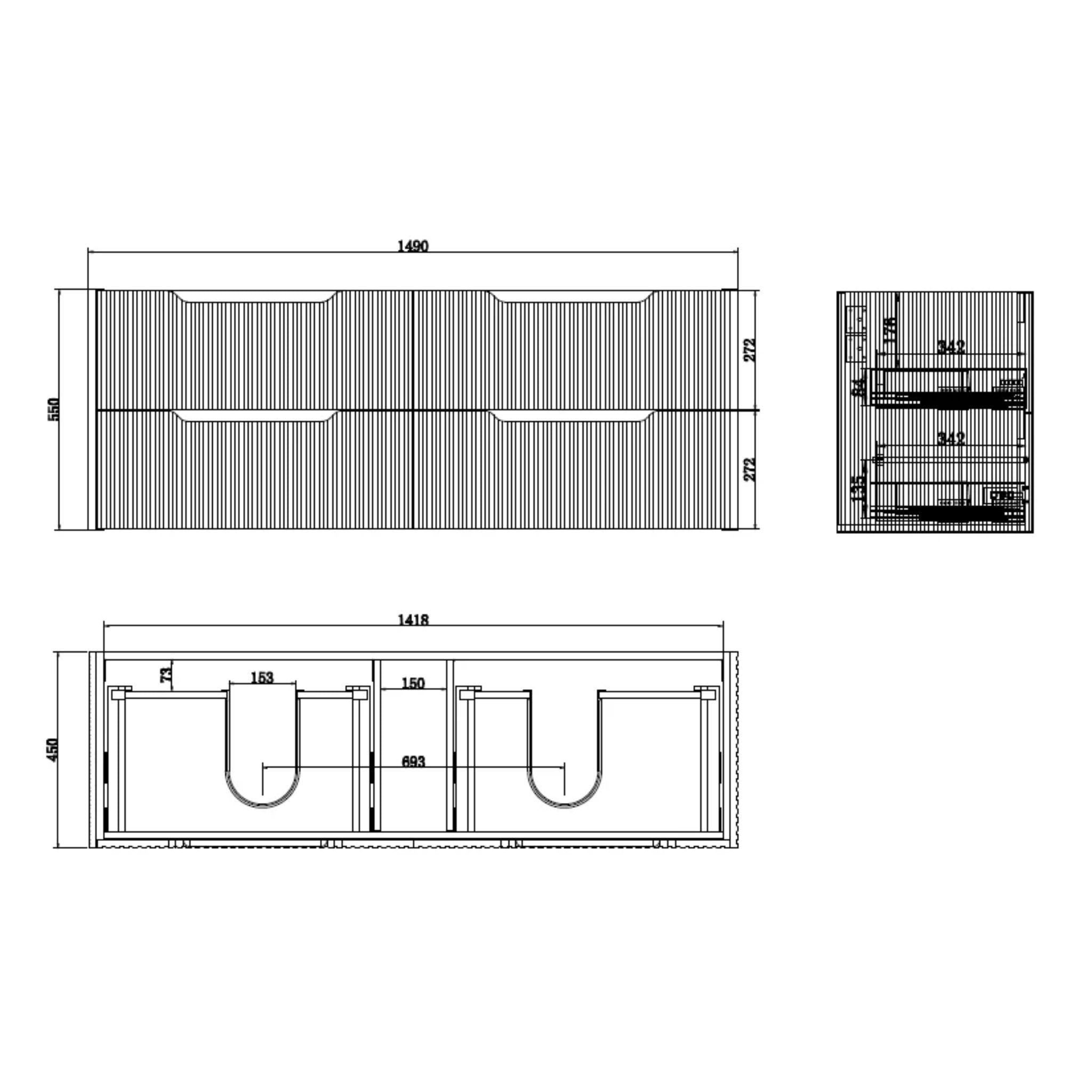 RIVA BALI MATTE WHITE 1500MM DOUBLE BOWL WALL HUNG VANITY