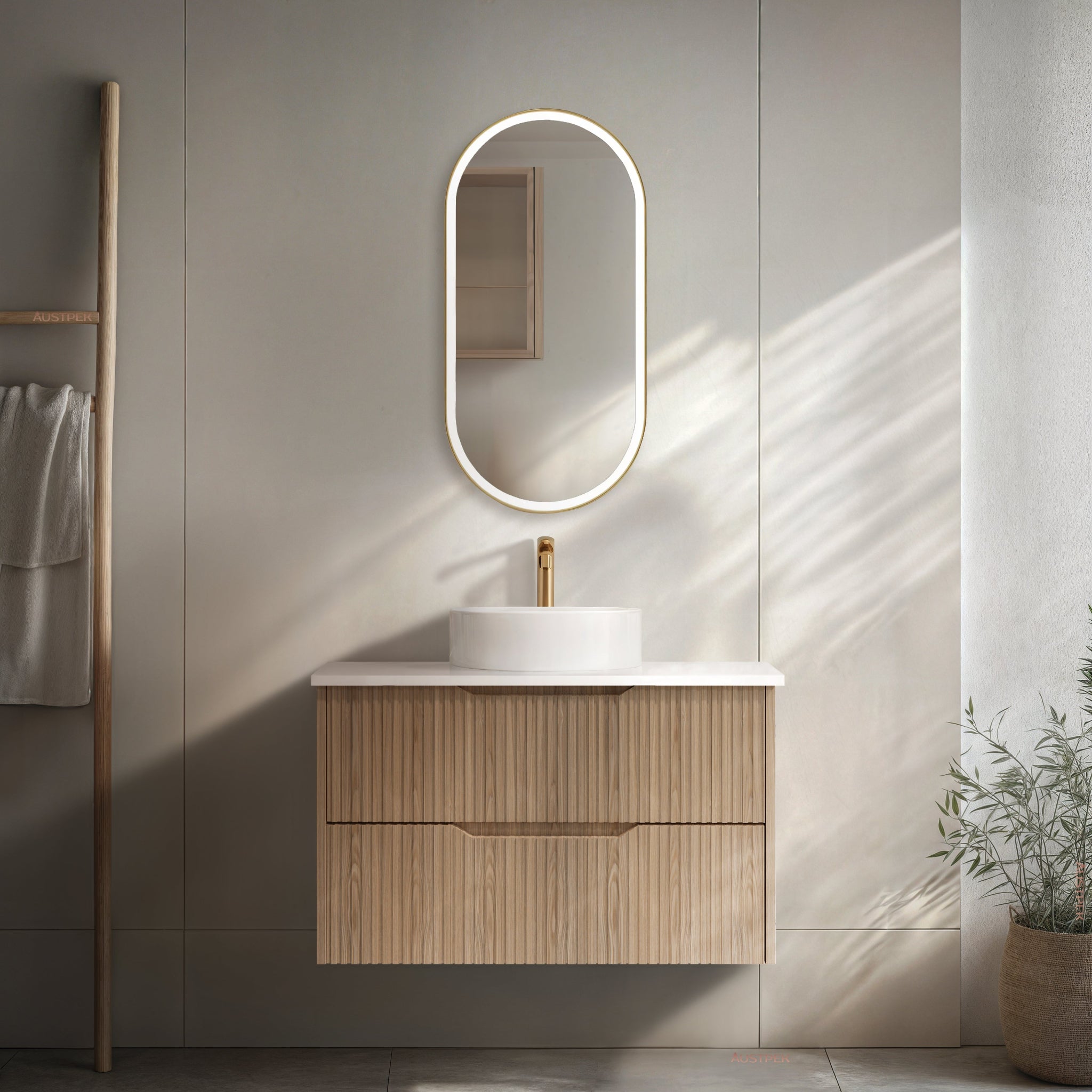 RIVA BALI AMERICAN OAK 900MM SINGLE BOWL WALL HUNG VANITY