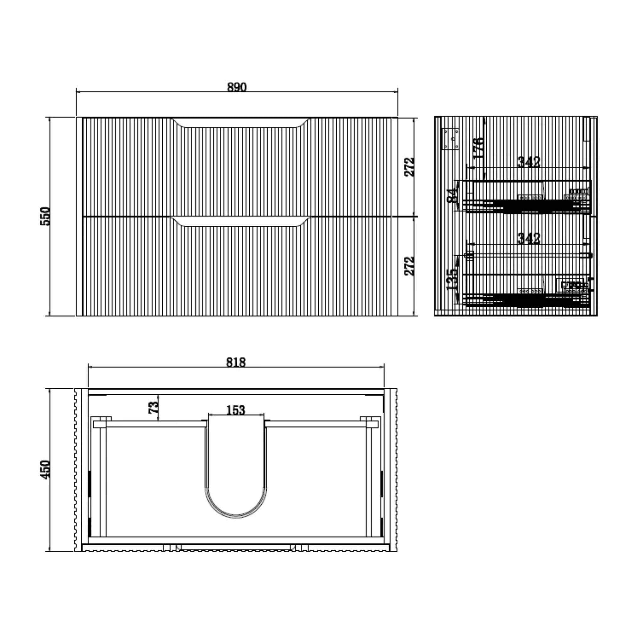 RIVA BALI MATTE BLACK 900MM SINGLE BOWL WALL HUNG VANITY