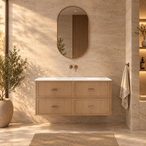 RIVA BANFF COASTAL OAK 1200MM SINGLE BOWL WALL HUNG VANITY