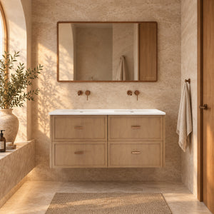 RIVA BANFF COASTAL OAK 1200MM DOUBLE BOWL WALL HUNG VANITY