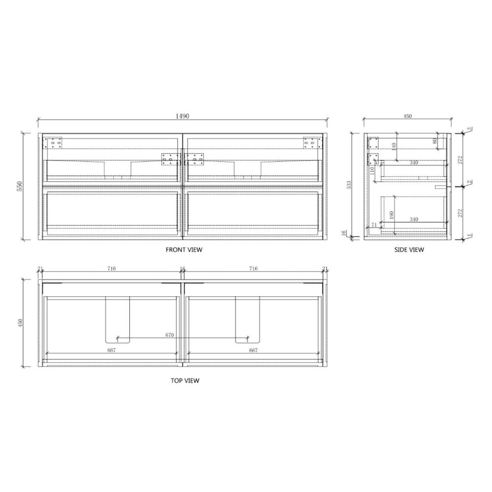 RIVA BANFF COASTAL OAK 1500MM DOUBLE BOWL WALL HUNG VANITY