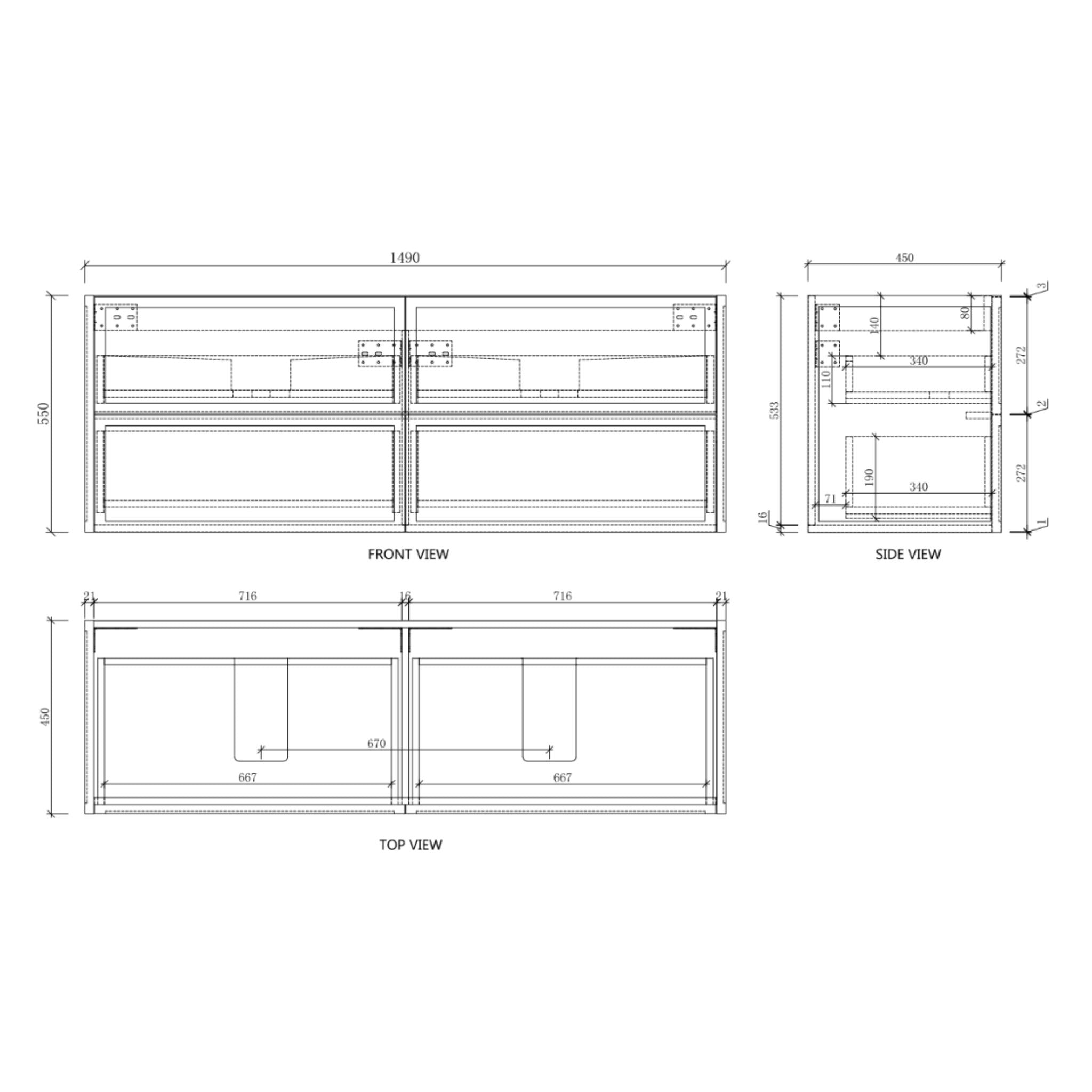 RIVA BANFF COASTAL OAK 1500MM DOUBLE BOWL WALL HUNG VANITY