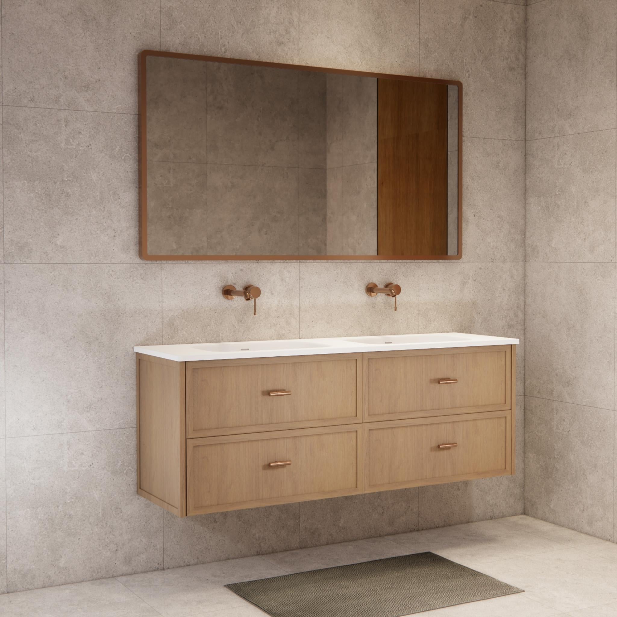 RIVA BANFF COASTAL OAK 1500MM DOUBLE BOWL WALL HUNG VANITY
