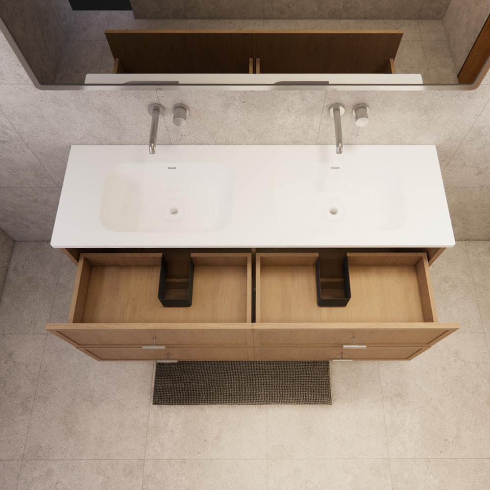 RIVA BANFF COASTAL OAK 1500MM DOUBLE BOWL WALL HUNG VANITY