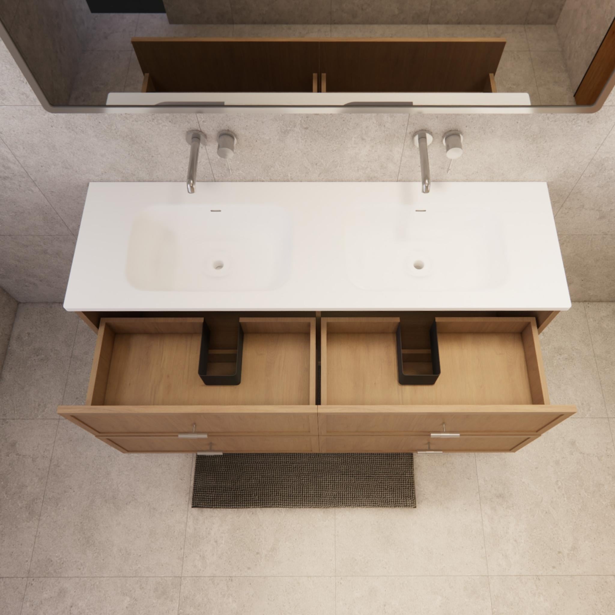 RIVA BANFF COASTAL OAK 1500MM DOUBLE BOWL WALL HUNG VANITY