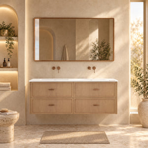 RIVA BANFF COASTAL OAK 1500MM DOUBLE BOWL WALL HUNG VANITY