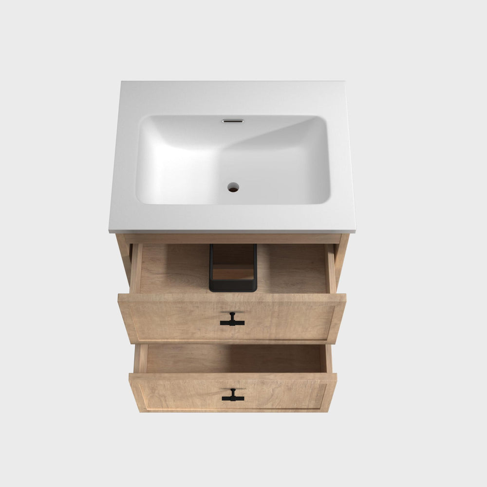 RIVA BANFF COASTAL OAK 600MM SINGLE BOWL WALL HUNG VANITY
