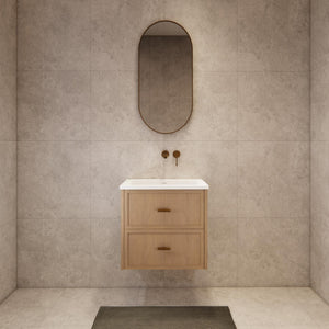 RIVA BANFF COASTAL OAK 600MM SINGLE BOWL WALL HUNG VANITY