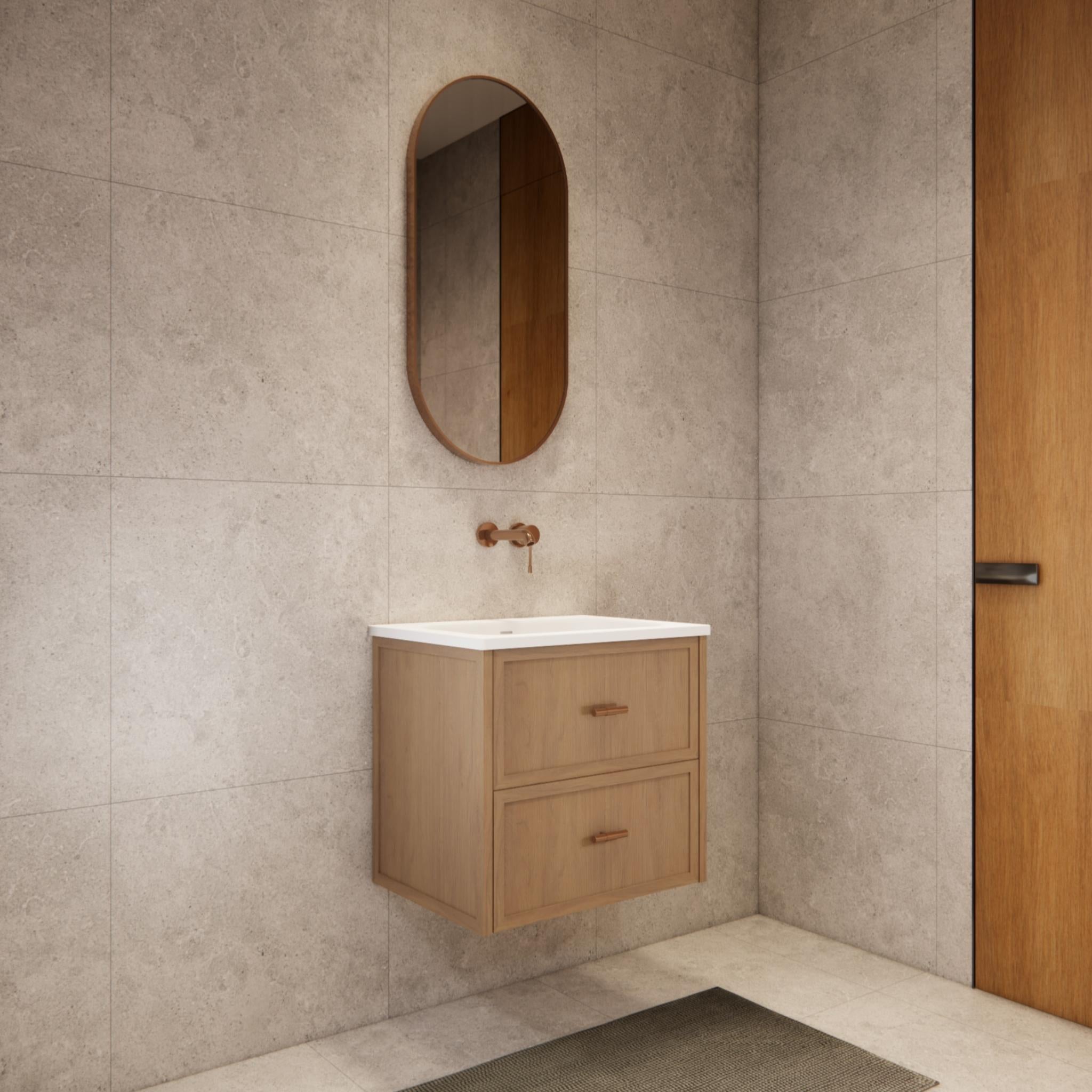 RIVA BANFF COASTAL OAK 600MM SINGLE BOWL WALL HUNG VANITY