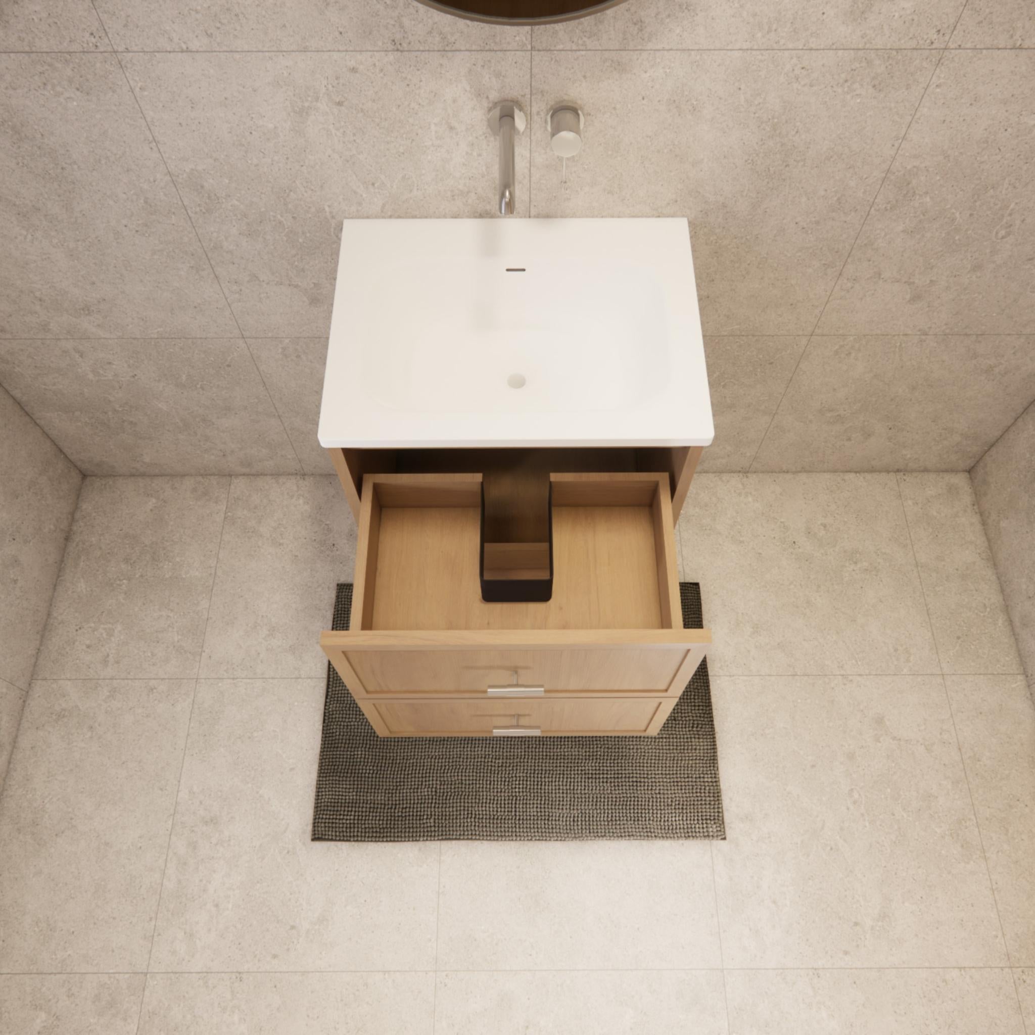 RIVA BANFF COASTAL OAK 600MM SINGLE BOWL WALL HUNG VANITY