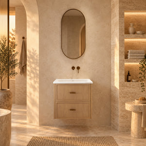 RIVA BANFF COASTAL OAK 600MM SINGLE BOWL WALL HUNG VANITY