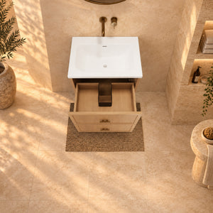 RIVA BANFF COASTAL OAK 600MM SINGLE BOWL WALL HUNG VANITY