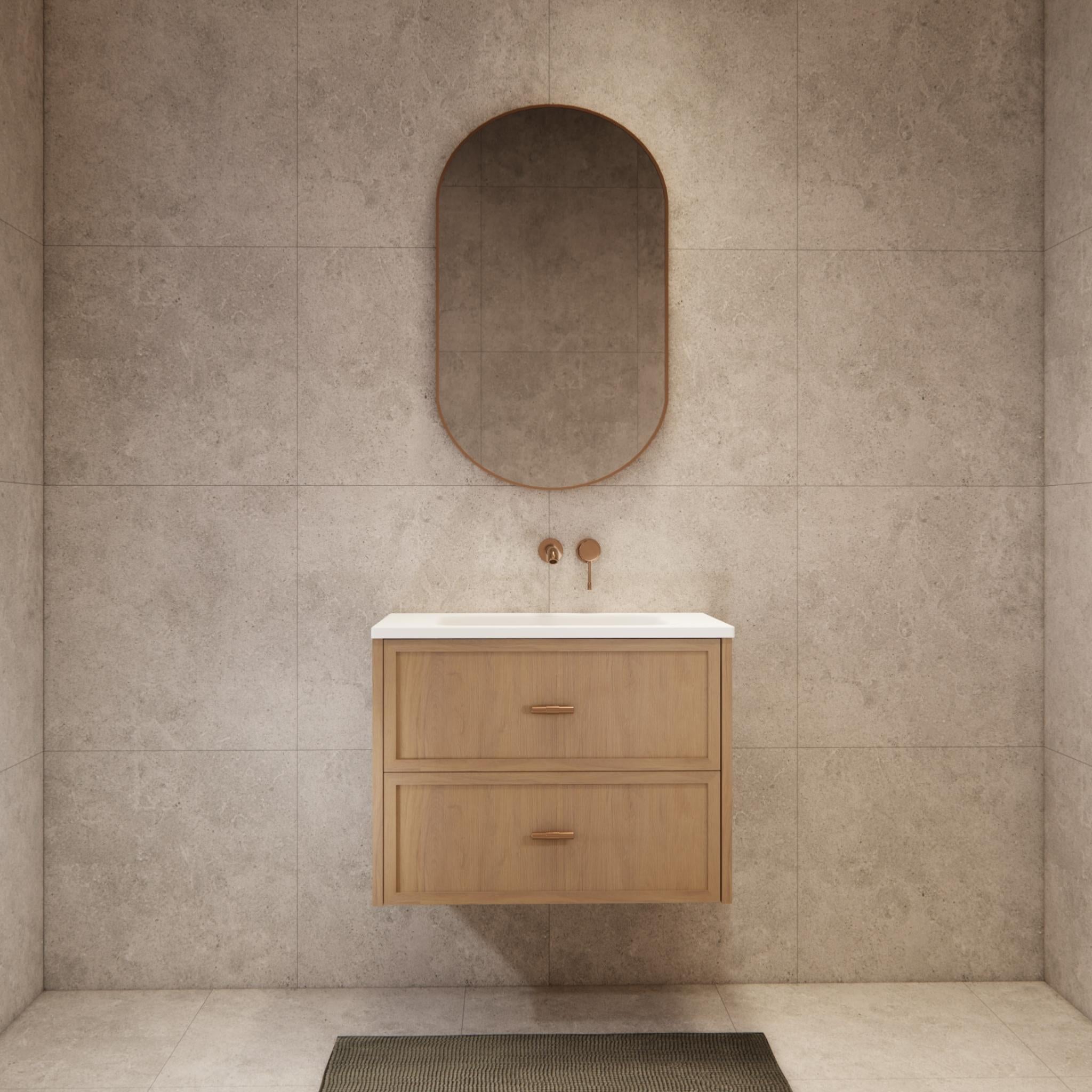 RIVA BANFF COASTAL OAK 750MM SINGLE BOWL WALL HUNG VANITY