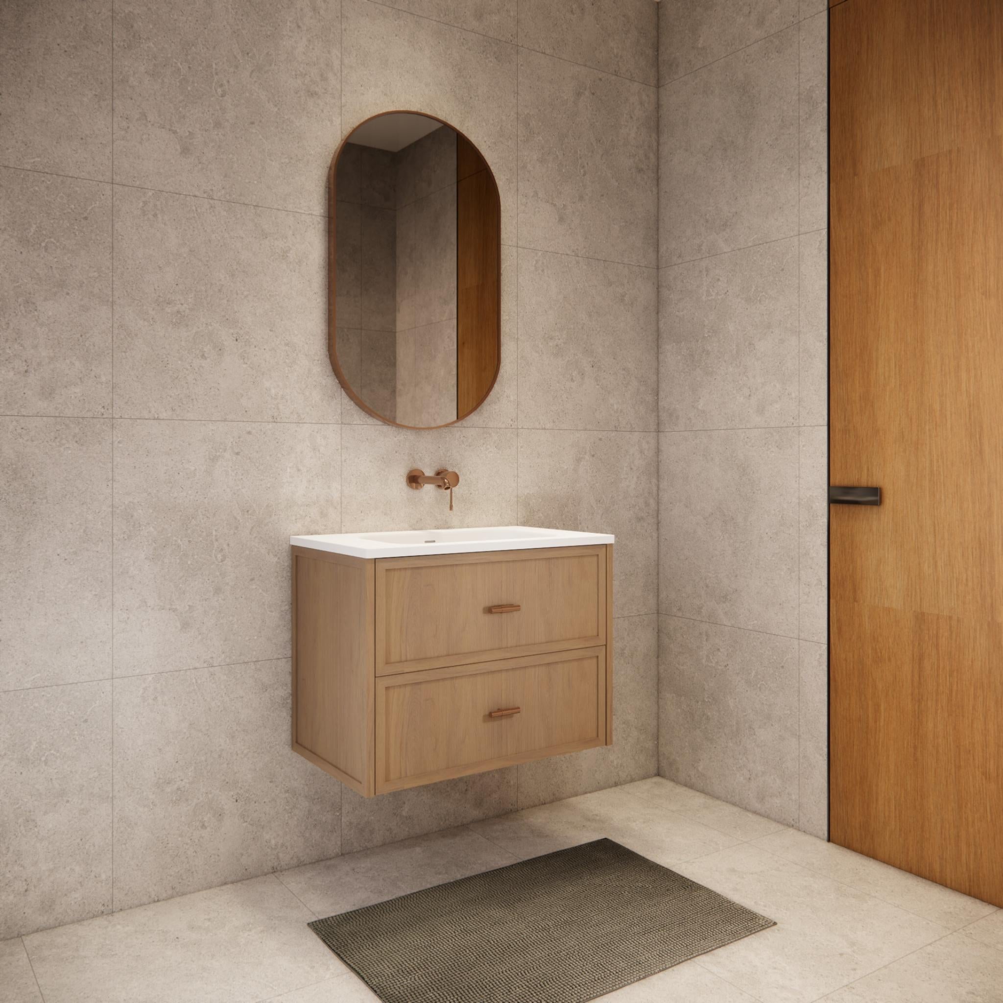 RIVA BANFF COASTAL OAK 750MM SINGLE BOWL WALL HUNG VANITY