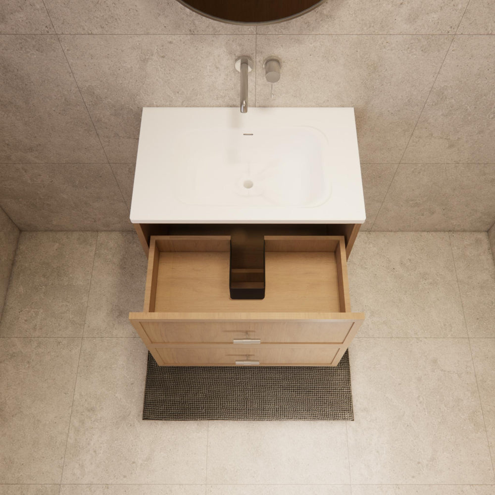 RIVA BANFF COASTAL OAK 750MM SINGLE BOWL WALL HUNG VANITY