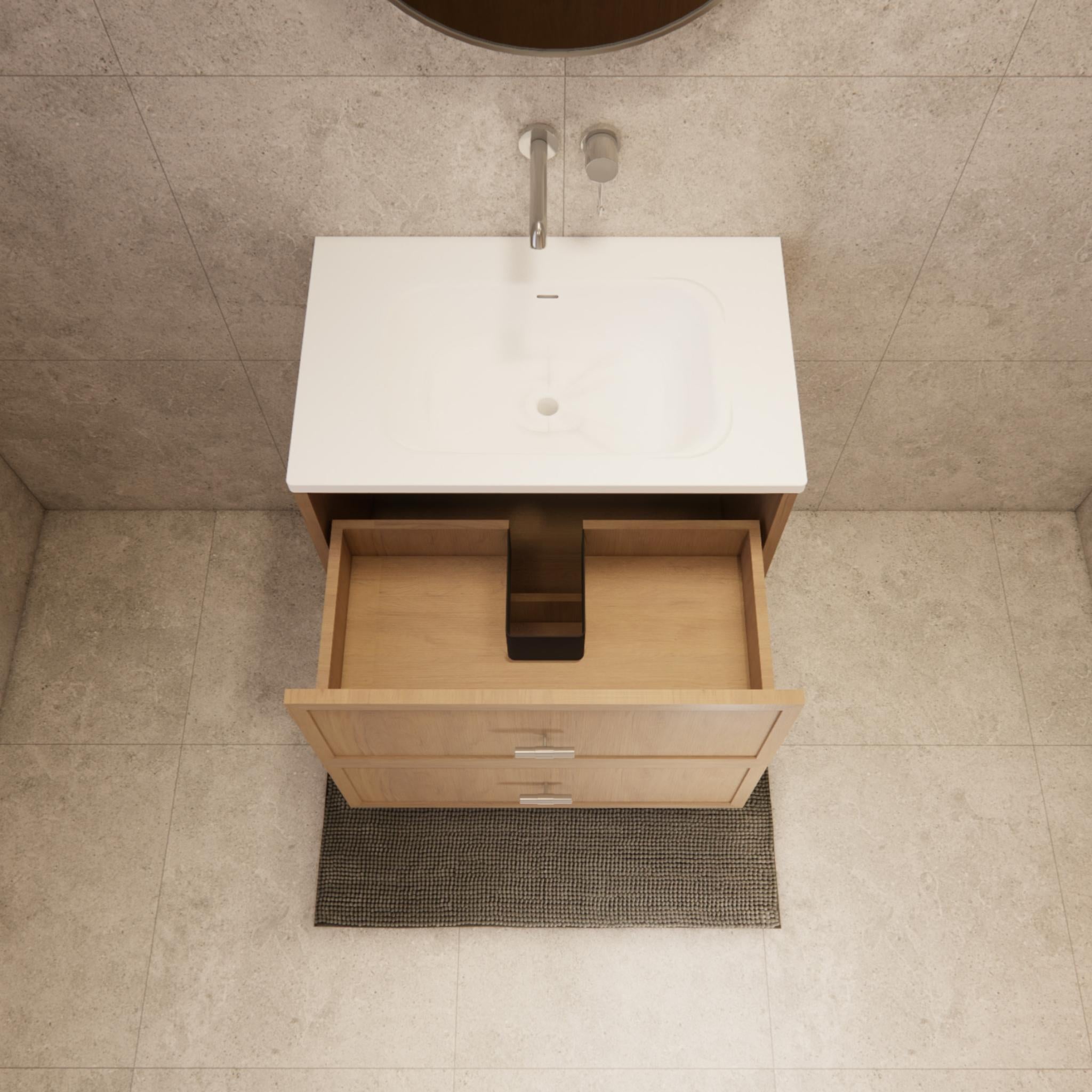 RIVA BANFF COASTAL OAK 750MM SINGLE BOWL WALL HUNG VANITY