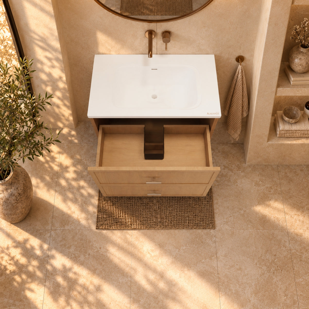 RIVA BANFF COASTAL OAK 750MM SINGLE BOWL WALL HUNG VANITY