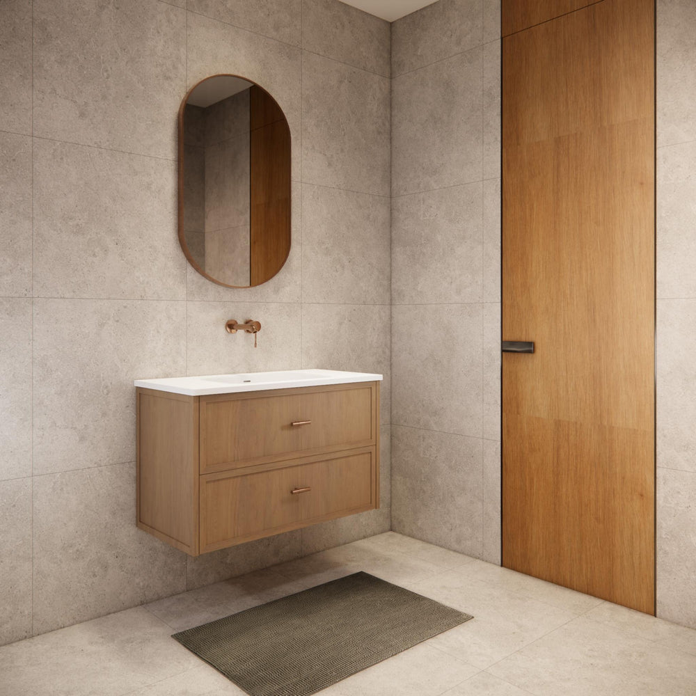 RIVA BANFF COASTAL OAK 900MM SINGLE BOWL WALL HUNG VANITY