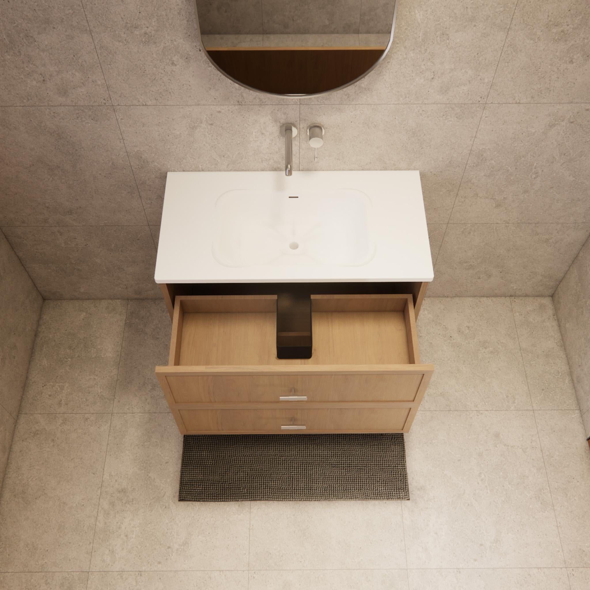 RIVA BANFF COASTAL OAK 900MM SINGLE BOWL WALL HUNG VANITY