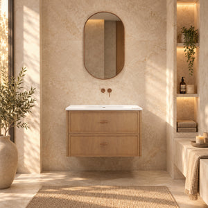 RIVA BANFF COASTAL OAK 900MM SINGLE BOWL WALL HUNG VANITY