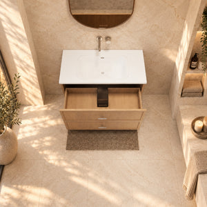 RIVA BANFF COASTAL OAK 900MM SINGLE BOWL WALL HUNG VANITY