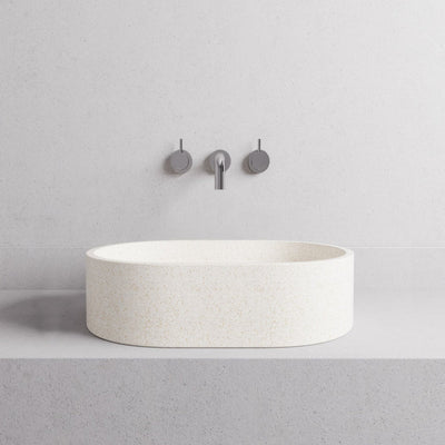 MADU MARGO ABOVE COUNTER BASIN TERRAZO STONE SEAMLESS EDGE WHITE 450MM