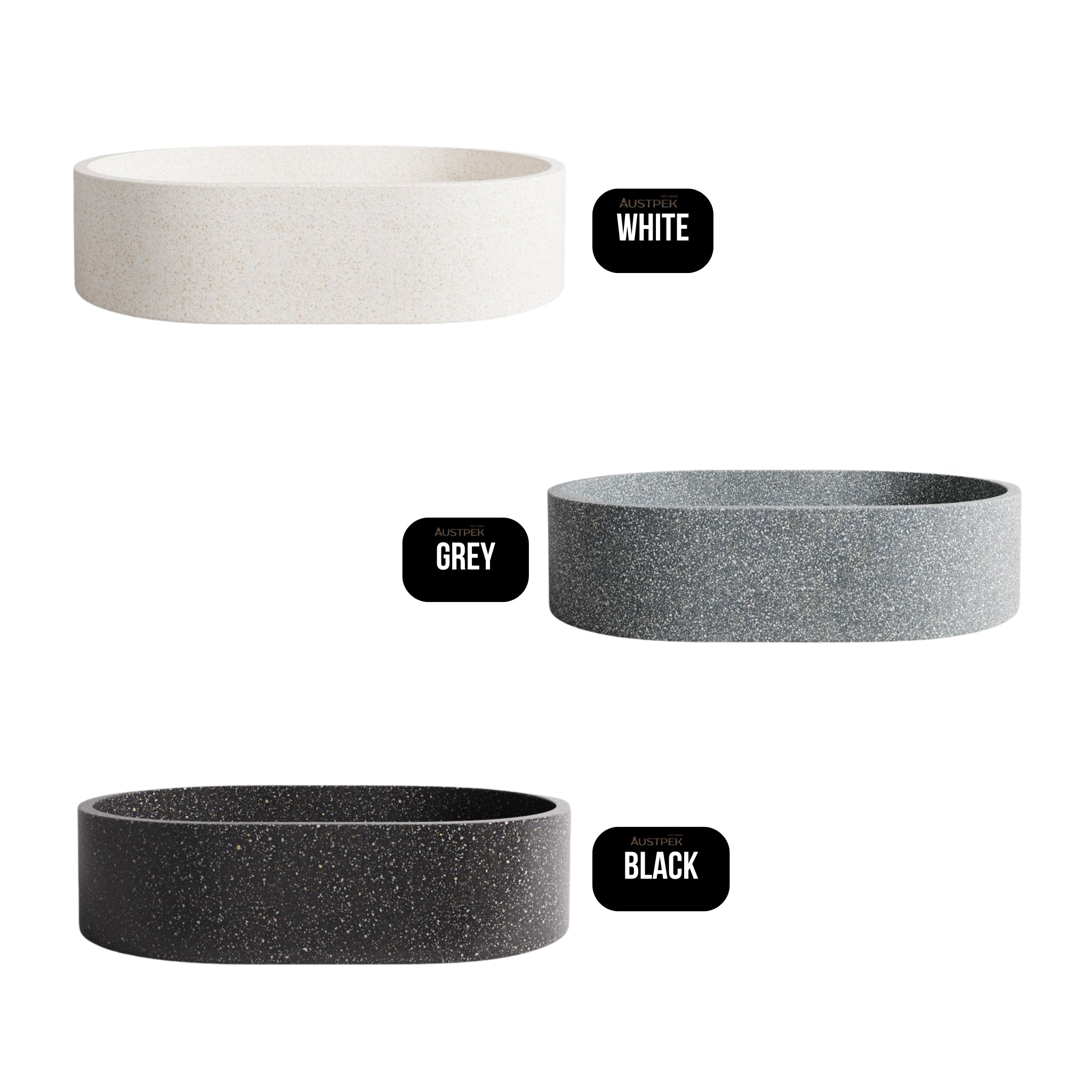 MADU MARGO ABOVE COUNTER BASIN TERRAZO STONE SEAMLESS EDGE BLACK 450MM