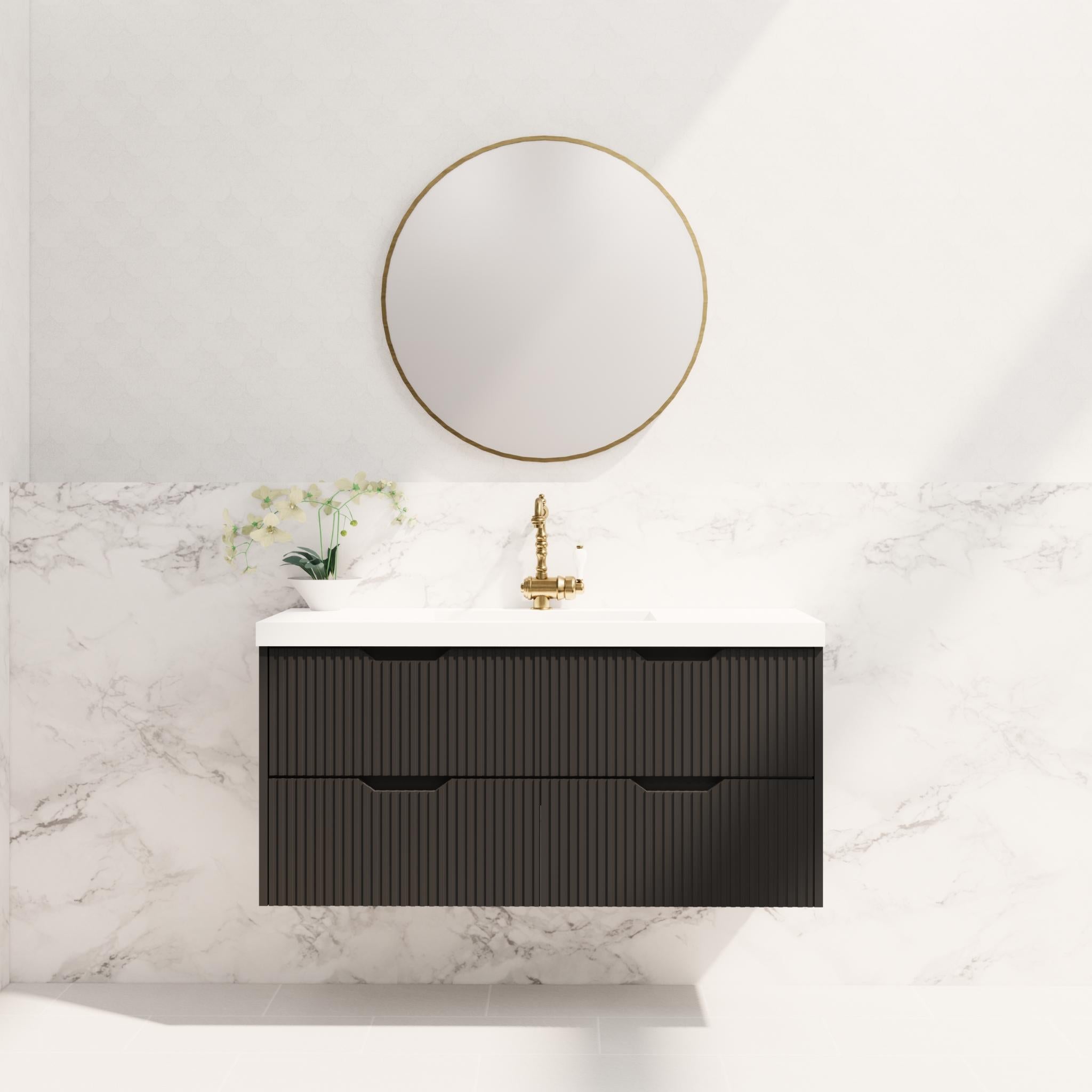 RIVA BALI MATTE BLACK 1200MM SINGLE BOWL WALL HUNG VANITY