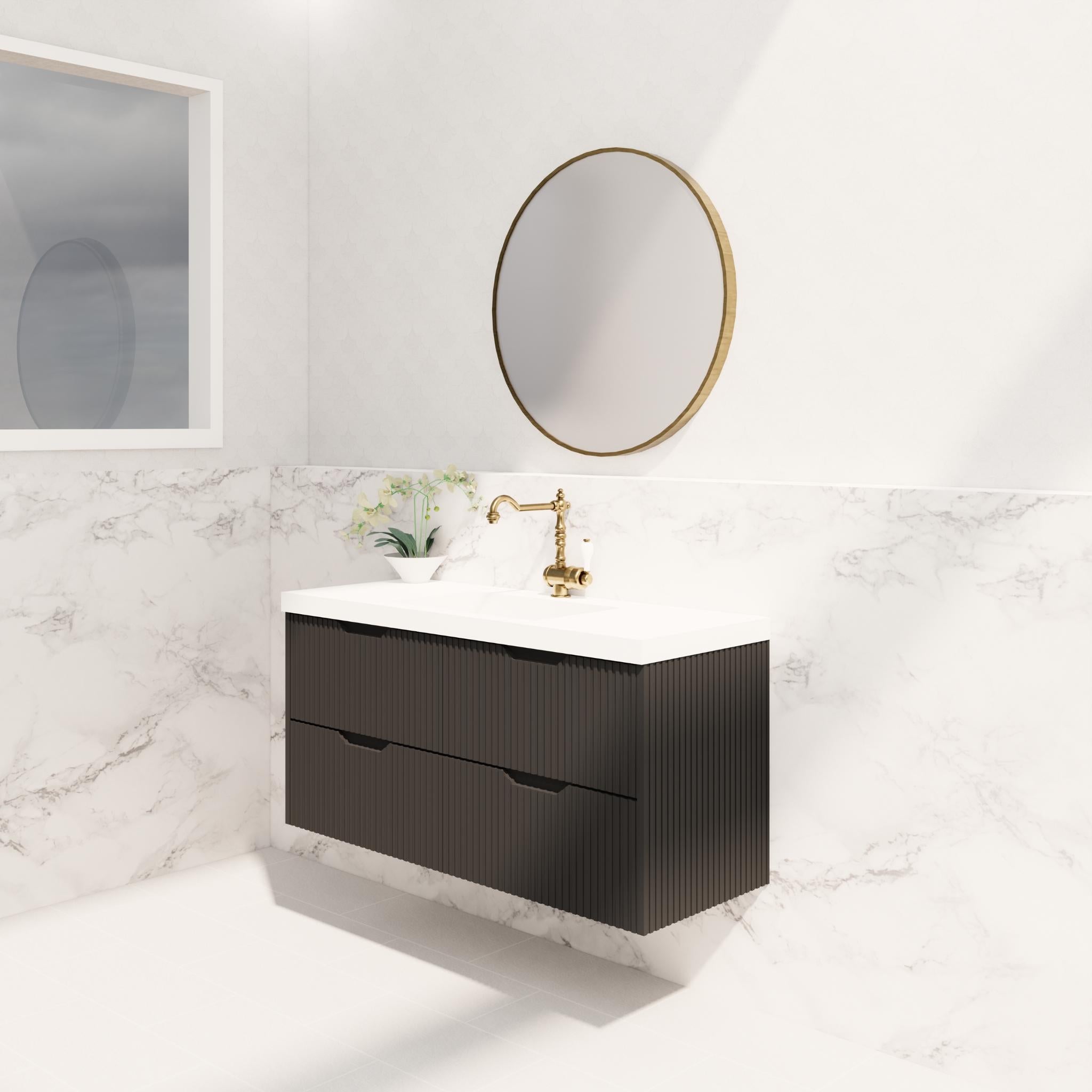 RIVA BALI MATTE BLACK 1200MM SINGLE BOWL WALL HUNG VANITY