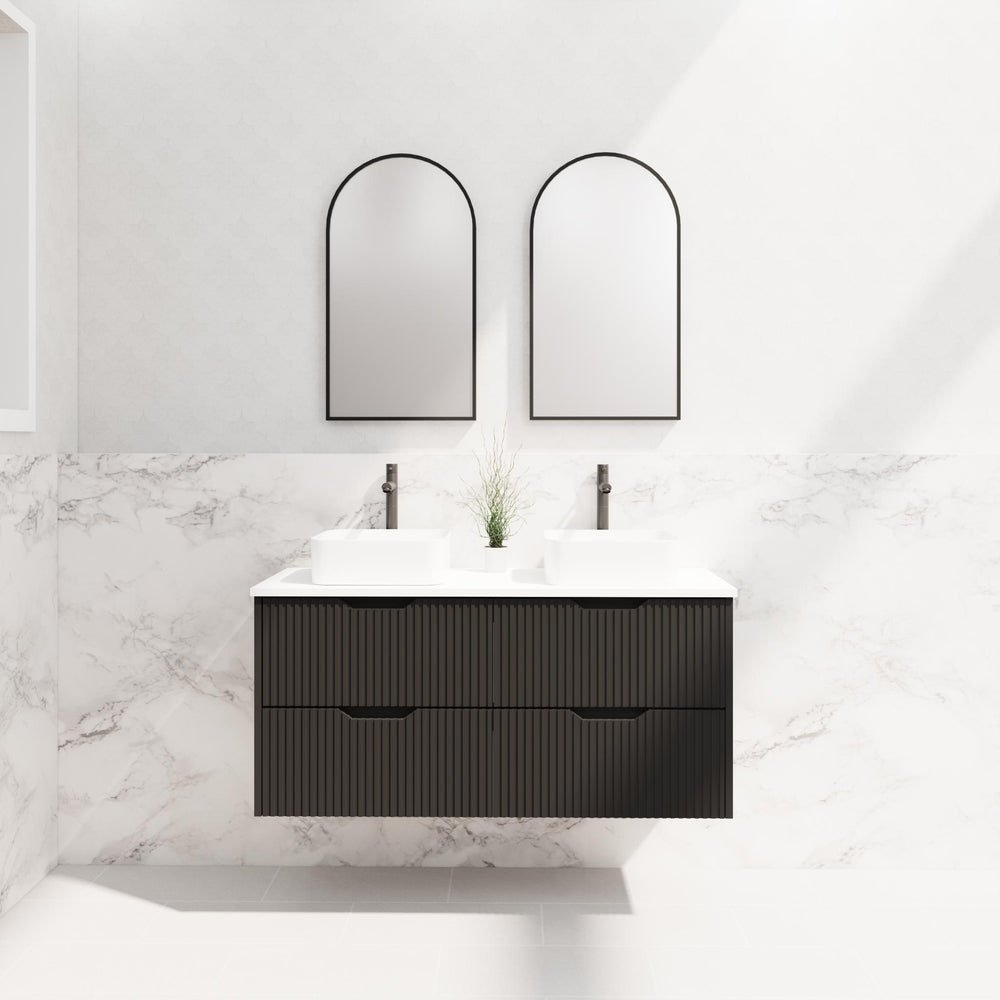 RIVA BALI MATTE BLACK 1200MM DOUBLE BOWL WALL HUNG VANITY