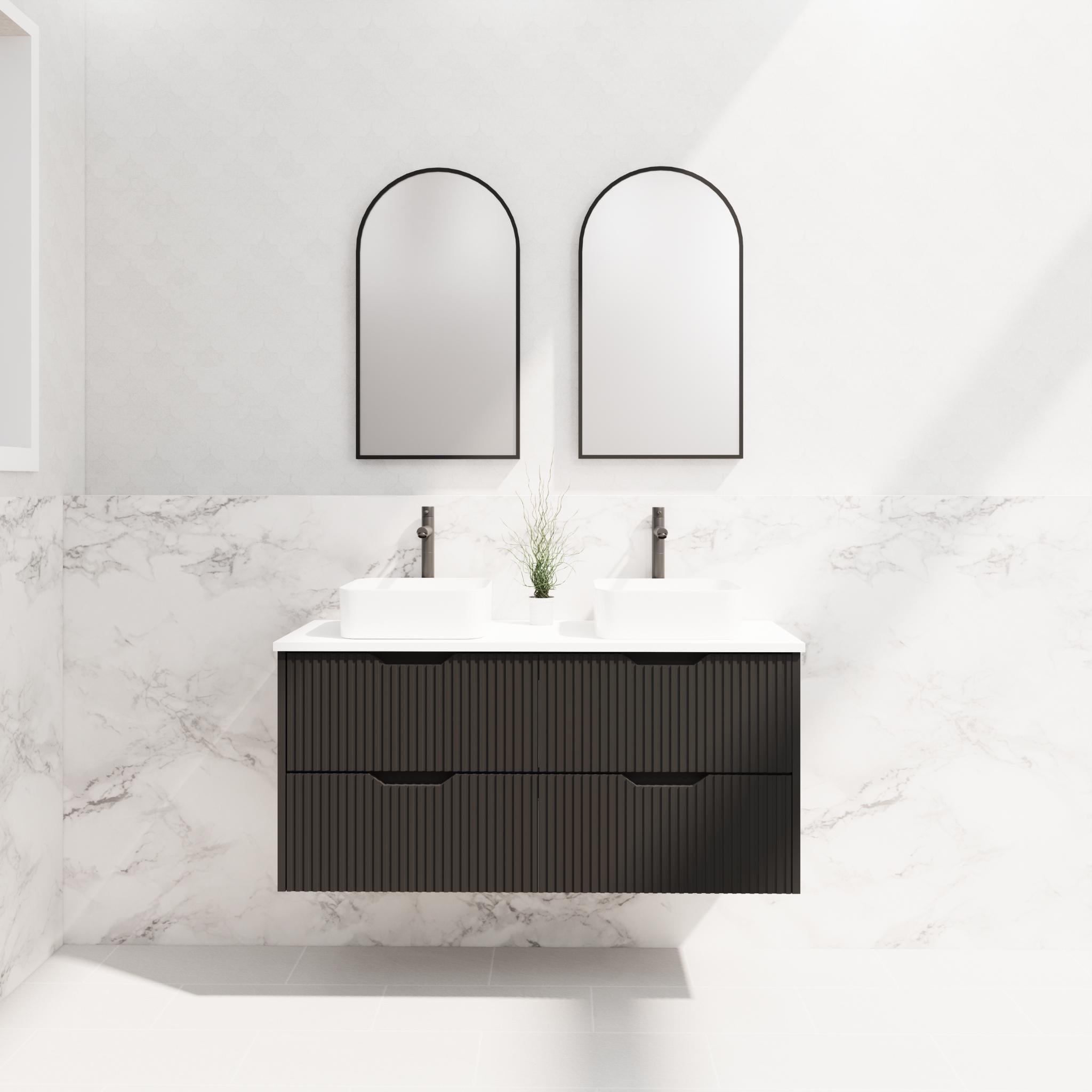 RIVA BALI MATTE BLACK 1200MM DOUBLE BOWL WALL HUNG VANITY