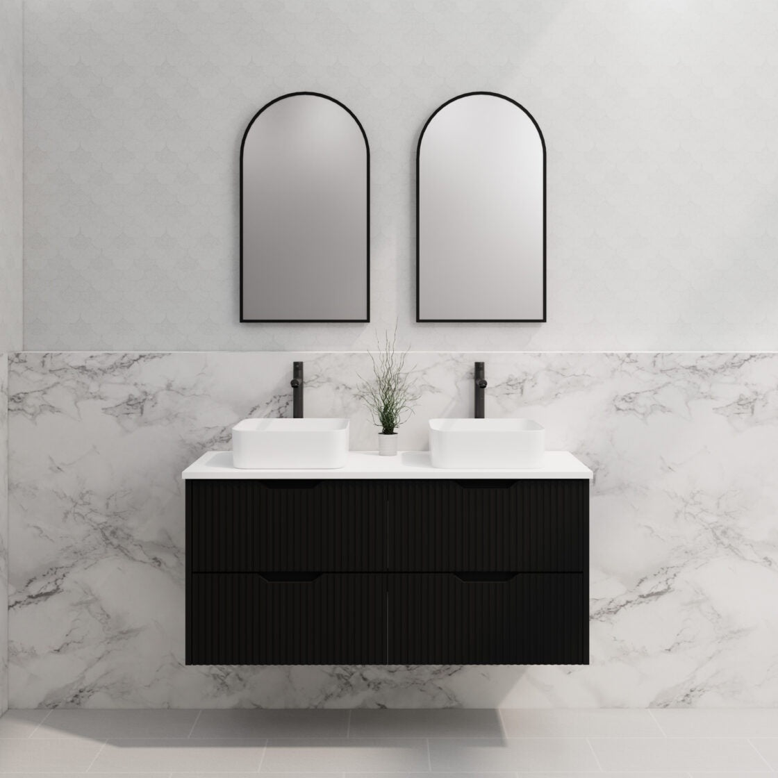 RIVA BALI MATTE BLACK 1200MM DOUBLE BOWL WALL HUNG VANITY