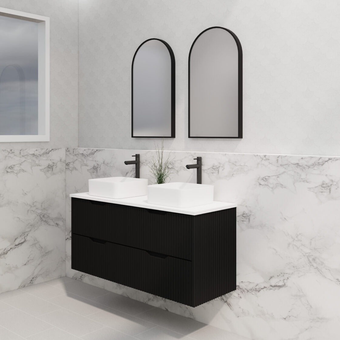 RIVA BALI MATTE BLACK 1200MM DOUBLE BOWL WALL HUNG VANITY