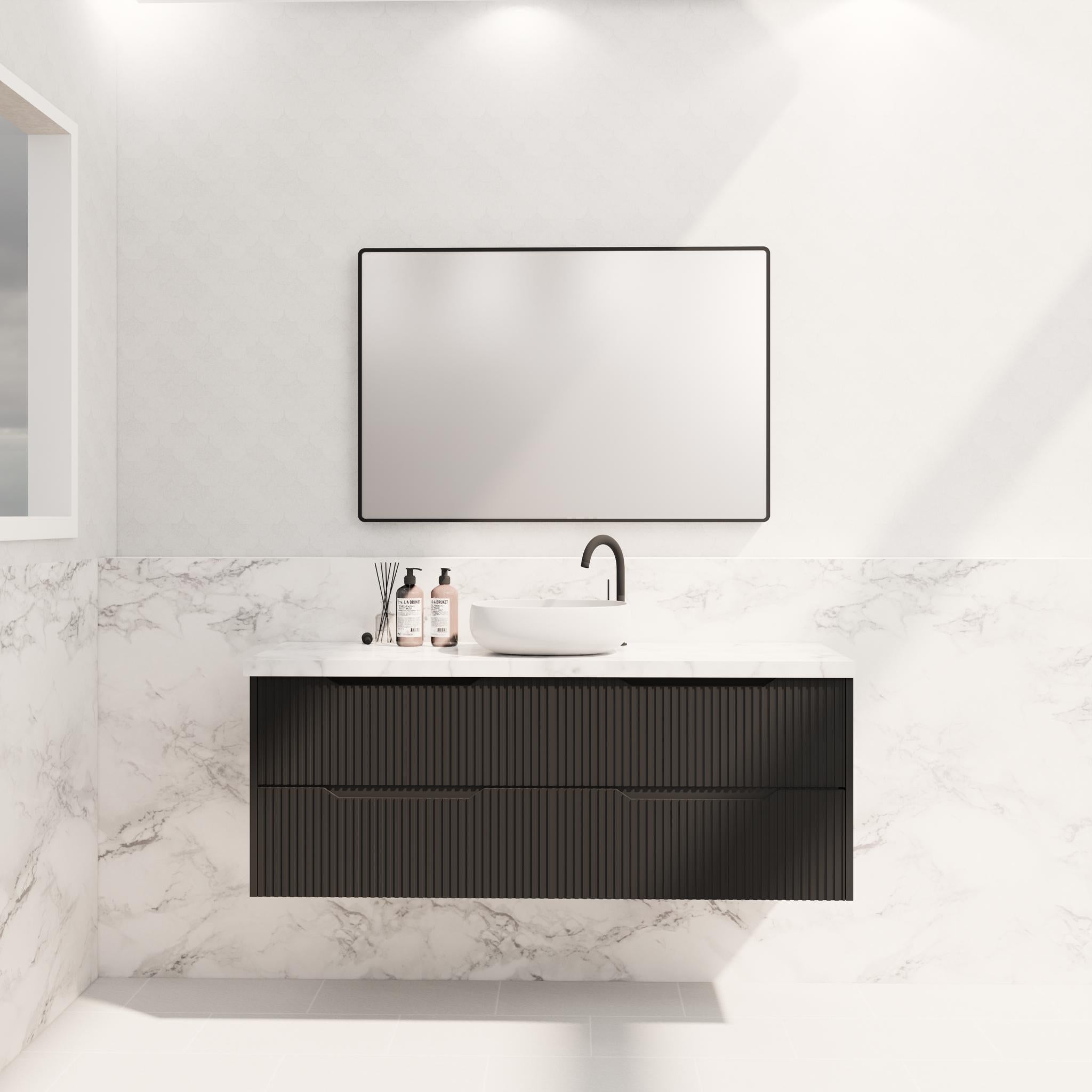 RIVA BALI MATTE BLACK 1500MM SINGLE BOWL WALL HUNG VANITY