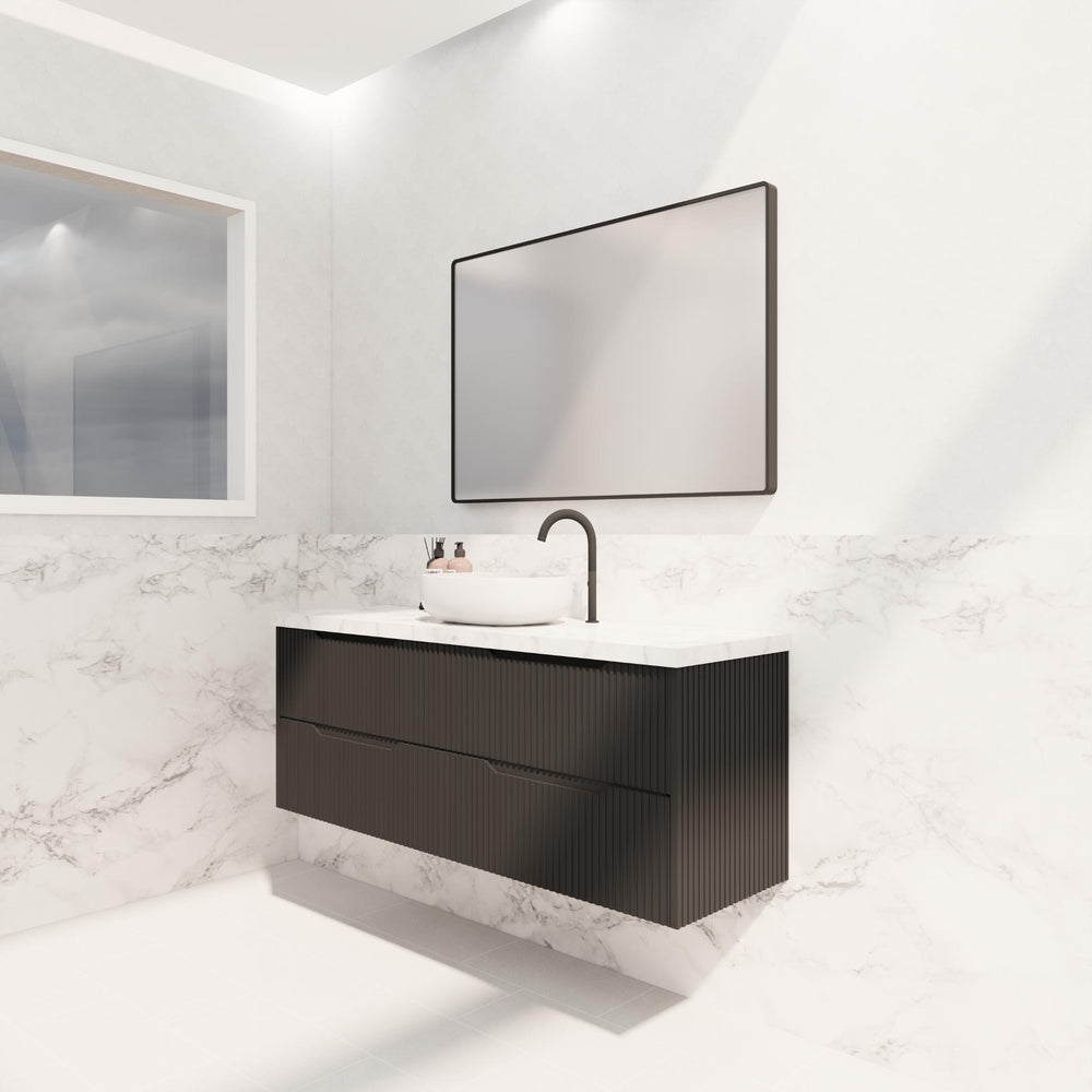 RIVA BALI MATTE BLACK 1500MM SINGLE BOWL WALL HUNG VANITY